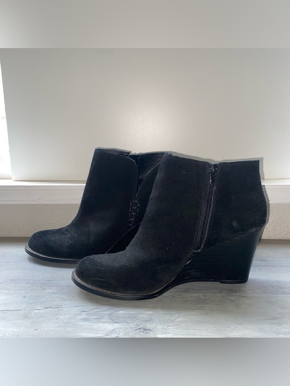 Lucky Brand Black Suede Wedge Ankle Booties